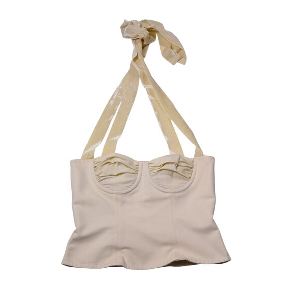 Orseund Iris Velvet-Trimmed Cotton-Canvas Bustier Top in Cream